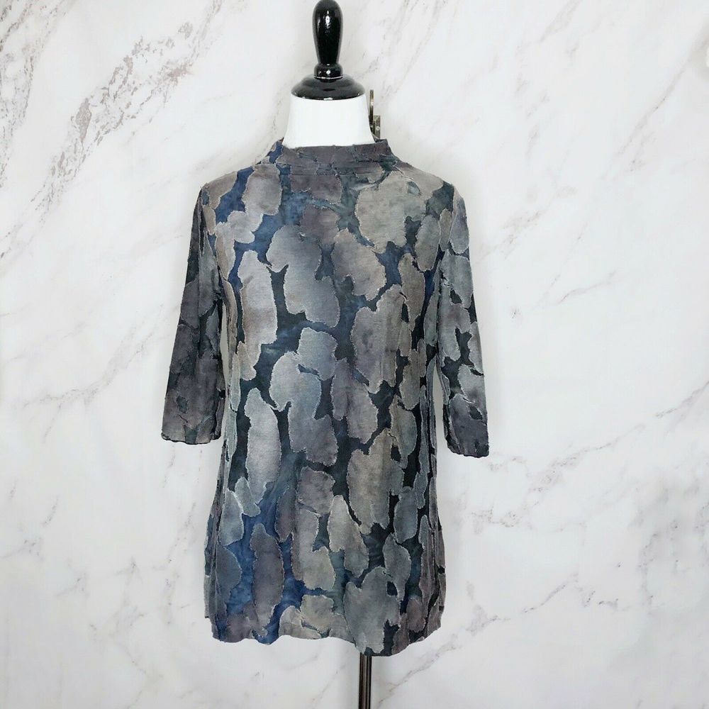 3 Potato Blue Black Grey Tie Dye Art to Wear Top